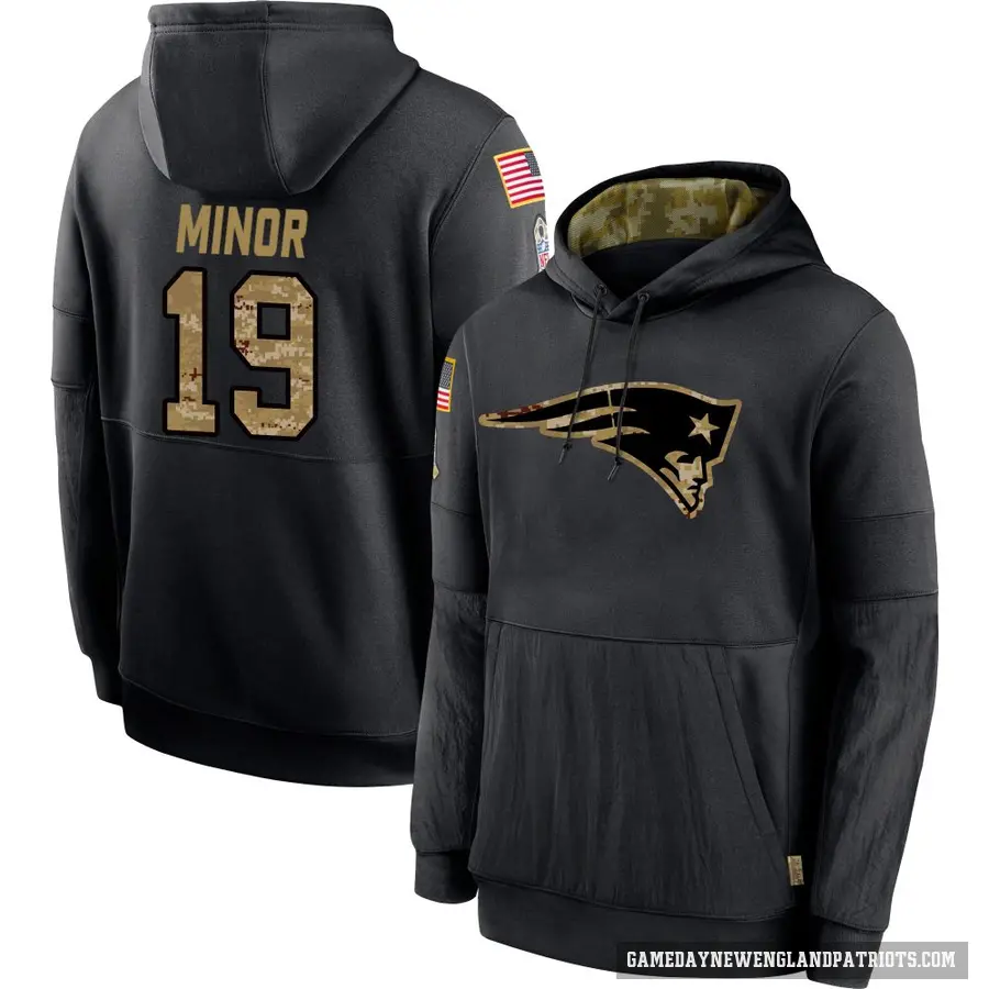Men's ＃19 Kobee Minor New England Patriots Black 2020 Salute to Service Sideline Performance Pullover Hoodie