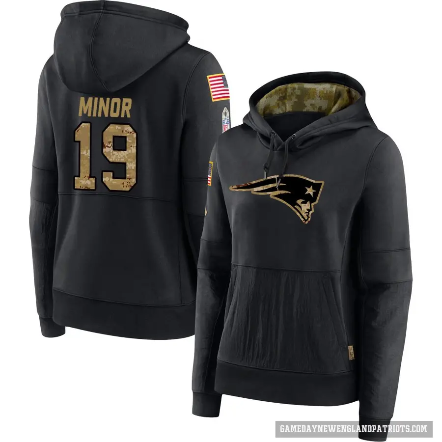 Women's ＃19 Kobee Minor New England Patriots Black 2020 Salute to Service Sideline Performance Pullover Hoodie