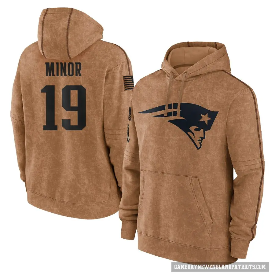 Youth ＃19 Kobee Minor New England Patriots Brown 2023 Salute To Service Club Pullover Hoodie