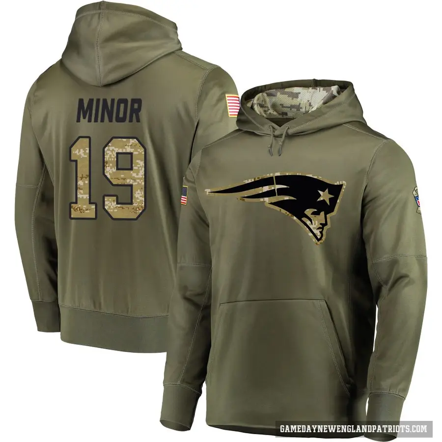 Youth ＃19 Kobee Minor New England Patriots Olive Salute to Service Pullover Hoodie