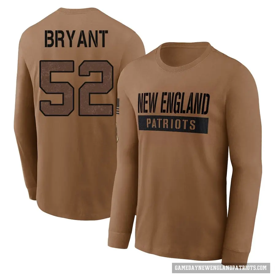 Youth ＃52 Marcus Bryant New England Patriots Brown 2023 Salute To Service Long Sleeve T-Shirt