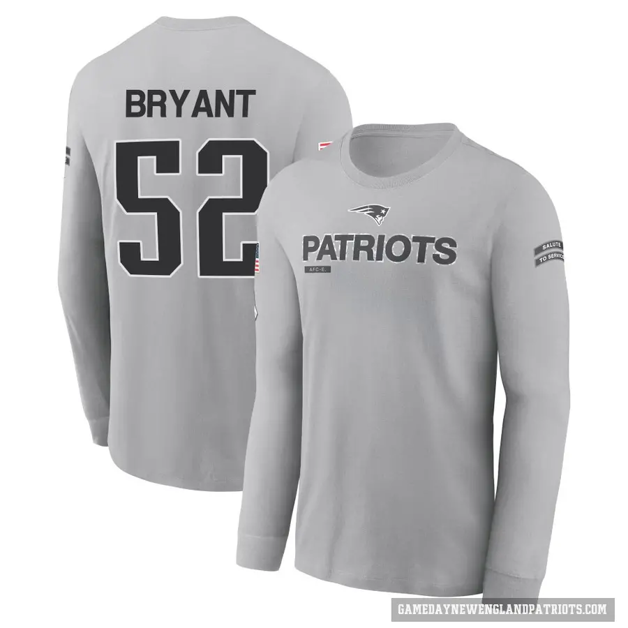 Youth ＃52 Marcus Bryant New England Patriots Gray 2024 Salute to Service Long Sleeve T-Shirt